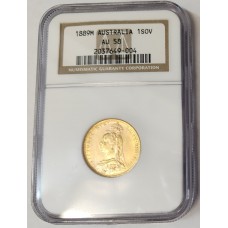 AUSTRALIA 1889 . ONE 1 SOVEREIGN . MELBOURNE . GOLD . SLABBED